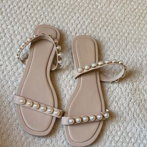 Forever 21 Pearl-Embellished Beige Sandals